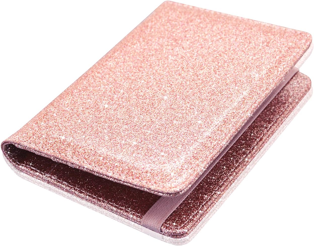  | Passport Holder Cover, ACdream Travel Leather RFID Blocking Case Wallet for Passport with Elastic Band Closure, Rose Gold Glitter | Passport Covers