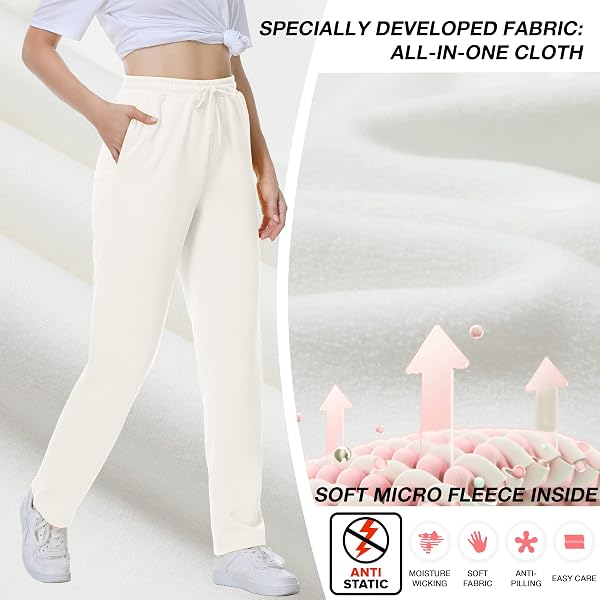 BETTERCHIC WOMEN’S SWEATPANTS ANTISTATIC MICRO FLEECE SWEAT PANTS WITH POCKETS STRAIGHT LEG SWEATPANT FOR WOMEN (WHITE, XL)