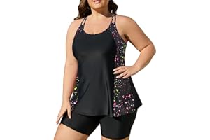 AOVDE Women's Plus Size Tankini Swimsuits: Two Piece Bathing Suits Tank Tops with Boy Shorts Flowy Swimwear for Curvy Women