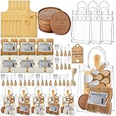 CraftyDream 55 Pcs Baby Shower Prizes for Winners 6 Sets Baby Shower Winners Guest Gifts for Adult Cheese Board Cheese Knives Wooden Coasters Towels Thank You Tags Bag for Wedding Bridal(Wood)
