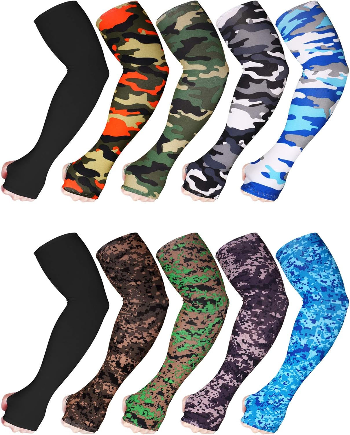 Bememo 10 Pairs Unisex Arm Sleeves UV Protection Arm Cover Ice Silk Sleeves Elastic Cooling Arm Sleeves for Outdoors Driving Cycling (Color Set 1) : Clothing