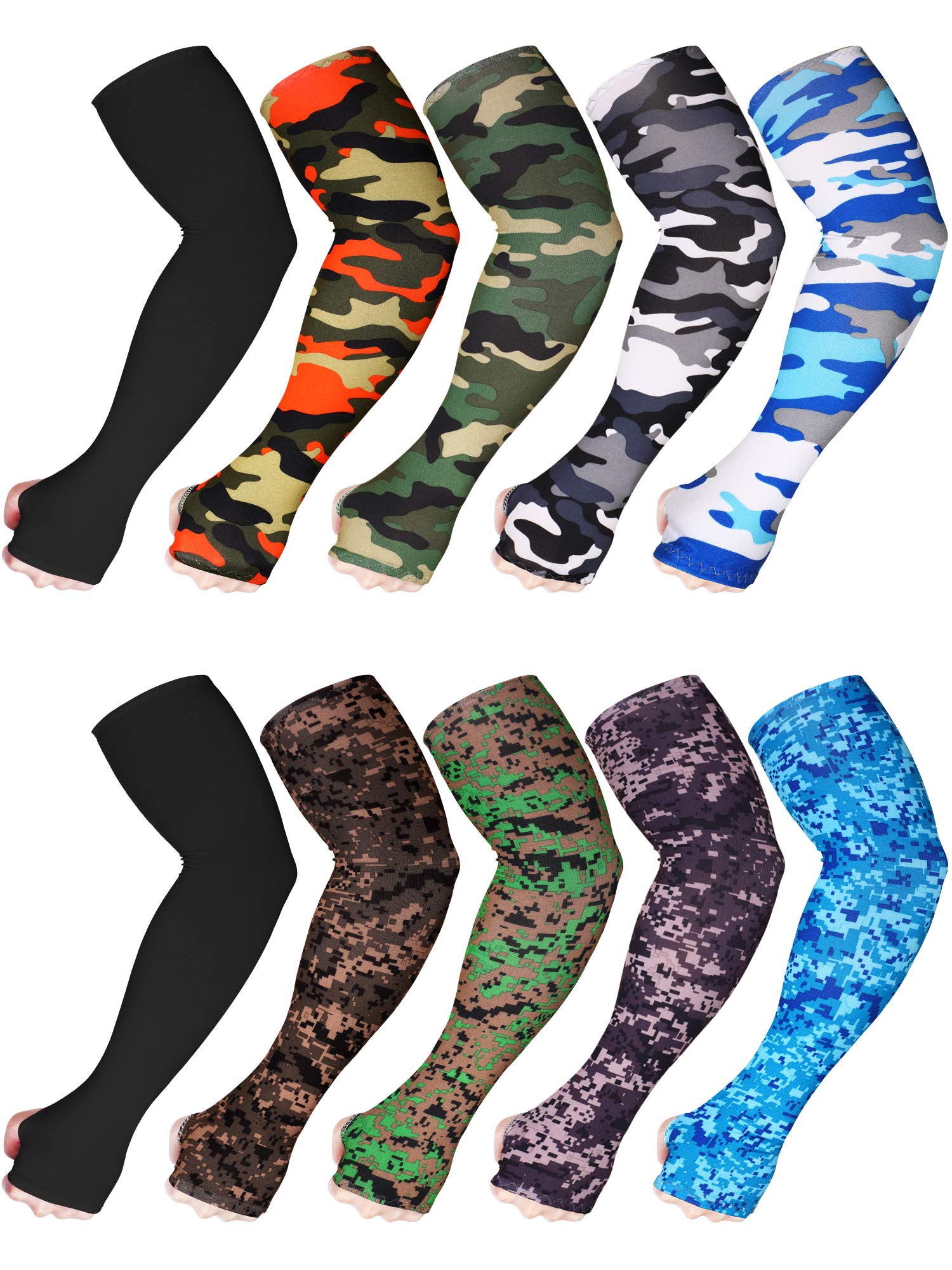 Photo 1 of (SMALL) Bememo 10 Pairs Unisex Arm Sleeves for Men Women Elastic UV Protection Arm Cover Ice Silk Cooling Sleeves for Outdoor Driving(Camouflage, Black)