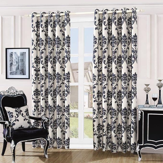 DAMASK EMBROIDERY LUXURY FULLY LINED EYELET CURTAINS + TIE BACKS (CREAM