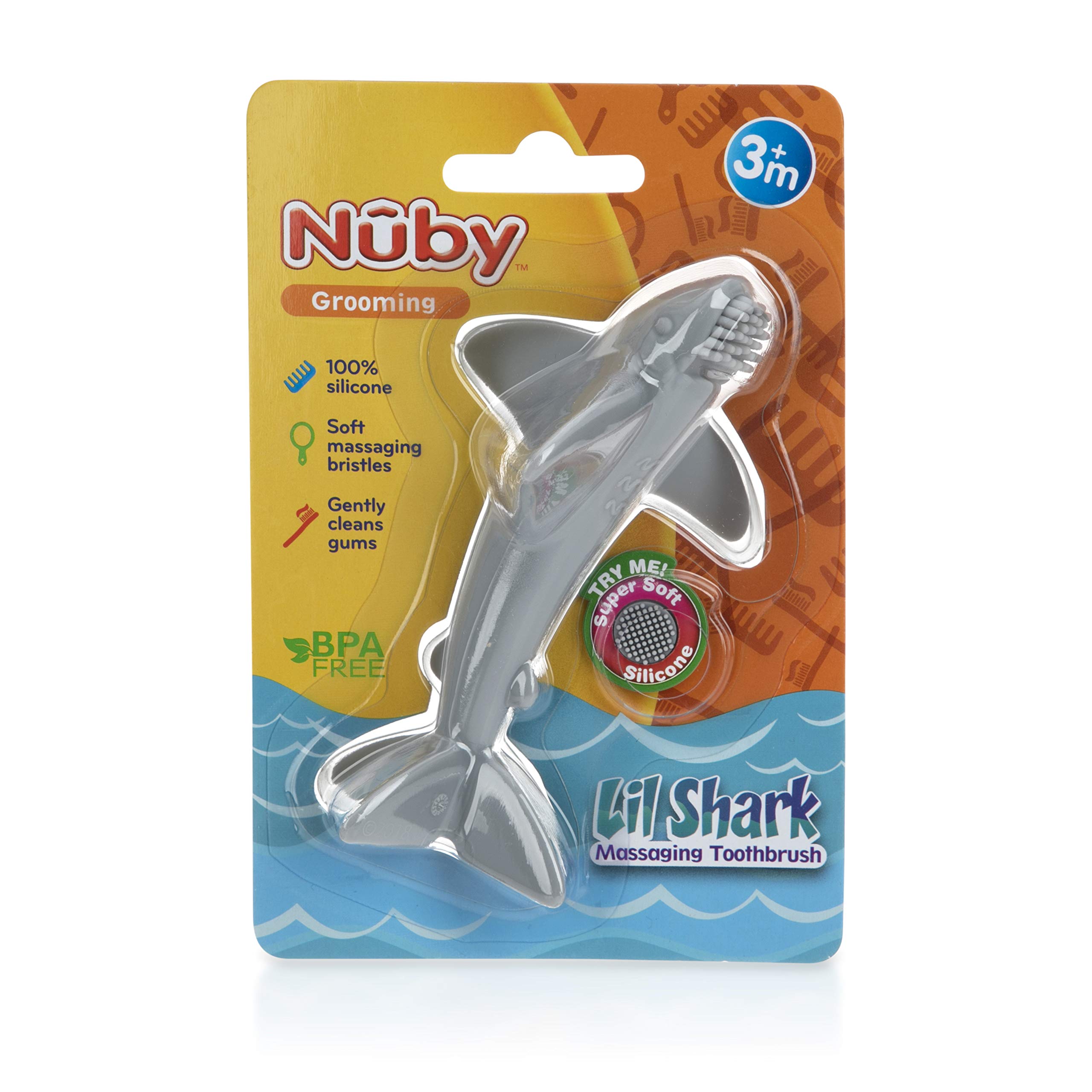 Nuby Grooming Lil Shark Massaging Toothbrush, Colors May Vary, 1pk, 5