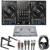 Pioneer DDJ-FLX10 4-Channel DJ Controller Bundle with Headphones &amp; Stand | STEMS real-time remixing, rekordbox &amp; Serato DJ Pro ready, MAGVEL Fader &mdash; with cue cans, protective cover &amp; cables