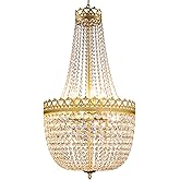 Wellmet Crystal Chandelier Lights, 9 Lights French Empire Chandelier Lighting Luxury Gold High Ceiling Hanging Pendant Light 