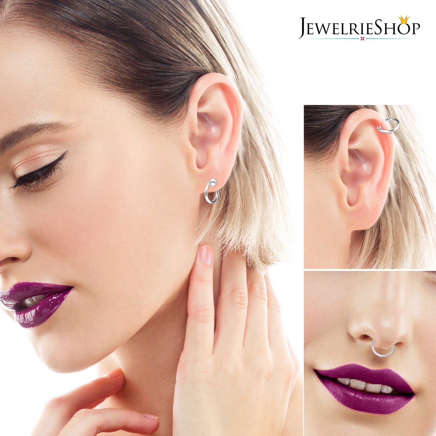 Fake Nose Ring Septum Ring Clip on Hoop Earrings for Women