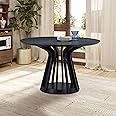 WILLIAMSPACE 47.24" Round Dining Table for 4-6, Modern Farmhouse Circle Dining Table with Solid Wood Pedestal, Black