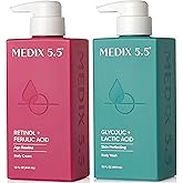 Medix 5.5 Exfoliating AHA Glycolic Acid Face & Body Wash Cleanser + Retinol Moisturizing Body Cream Lotion Skin Care 2PC Set | Alpha Hydroxy Acid & Lactic Acid Foaming Face Wash, 2-PC