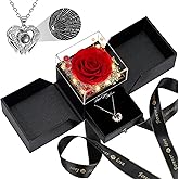 FIACO Valentines Day Rose Gifts for Her Preserved Real Flowers with I Love You Necklace Fresh Forever Flower Birthday for Women Girlfriend Wife Mom Grandma Romantic Eternal Roses