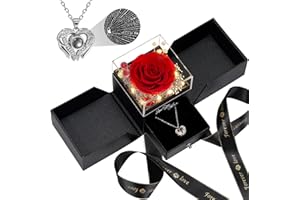 FIACO Gifts for Women Preserved Real Roses with I Love You Necklace Fresh Forever Flowers Birthday Gifts for Mom Grandma Wife Girlfriend on Anniversary Christmas Valentines Romantic Gift