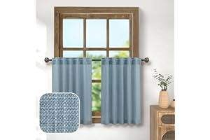 Pitalk Stone Blue Kitchen Curtains 36 Inches Long Back Tab Farmhouse Linen Tier Dusty Blue Cafe Curtains Small Window Treatment Semi Privacy Sheer Short Curtain for Bathroom 2 Panels 30 x 36 in Length