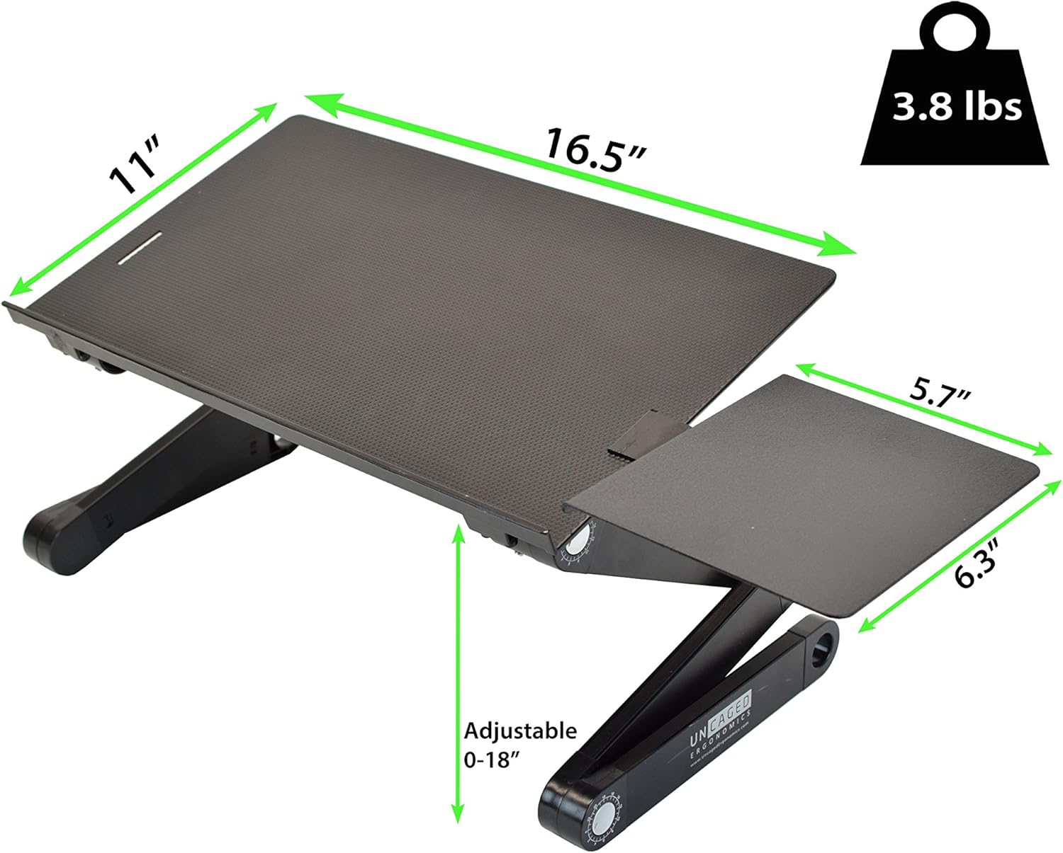 WorkEZ Best Adjustable Laptop Cooling Stand & Lap Desk for Bed Couch w/Mouse Pad. Ergonomic Height Angle tilt Aluminum Desktop Tray Portable MacBook pro Computer Riser Table Cooler Folding Holder : Office Products