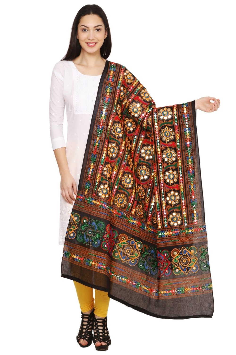 vastraa fusion cotton ethnic talwar dupatta/ stole for women design with traditional kutch embroidery work
