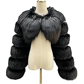 DLNYC Women's Cropped Faux Fox Fur Bolero Jacket, Luxury Layered Shrug, Evening Party Jacket, Winter Fashion Outerwear