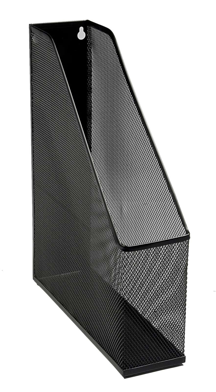 OSCO Wiremesh Magazine Rack, High-Density Steel Wire Mesh Desk File & Magazine Holder with Rubber Feet, Single Section Organiser for Files, Cookery Books, Office Storage, Black