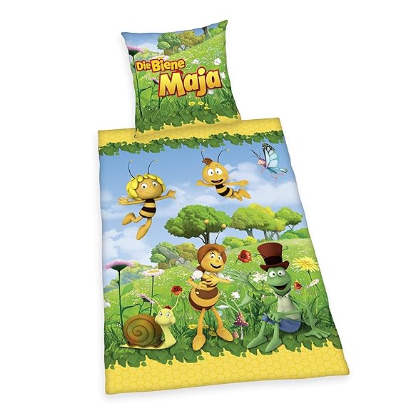 Herding BIENE MAJA Bettwäsche-Set, Wendemotiv, Bettbezug 135 x 200 cm, Kopfkissenbezug 80 x 80 cm, Baumwolle/Linon