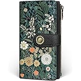 GIANCOMICS Wildflower Flower Womens Wallet RFID Blocking, Credit Card Holder Bifold, PU Leather Travel Billfold, Cute Cash Purse, Zipper Coin Pocket Clutch, 11 Card Slots, Card Slot, Ladies Gift Woman