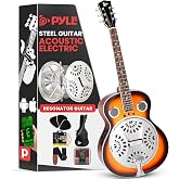 Resophonic Resonator Acoustic Electric Guitar Kit, 6 String Round Neck Sunburst Wood Body Guitar for Blues, Country &amp; Slide, Built-in Preamp, Metal Cone, Gig Bag, Strap, Tuner, Strings &amp; Picks