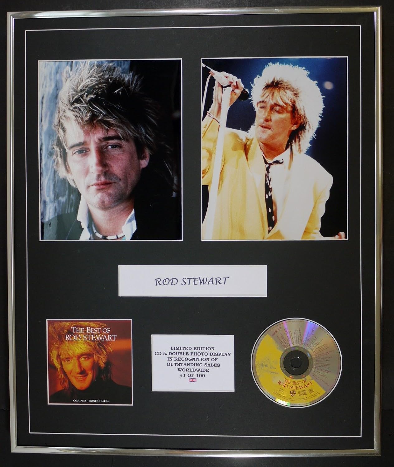ROD STEWART/CD & DOUBLE PHOTO DISPLAY/LTD. EDITION/COA/THE BEST OF, 61L x 50.8W cm