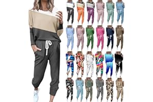JXSOYEN 2 Piece Outfits for Women Crewneck Long Sleeve Tops Long Pants Lounge Sets with Drawstring Tracksuit Jogger Sets