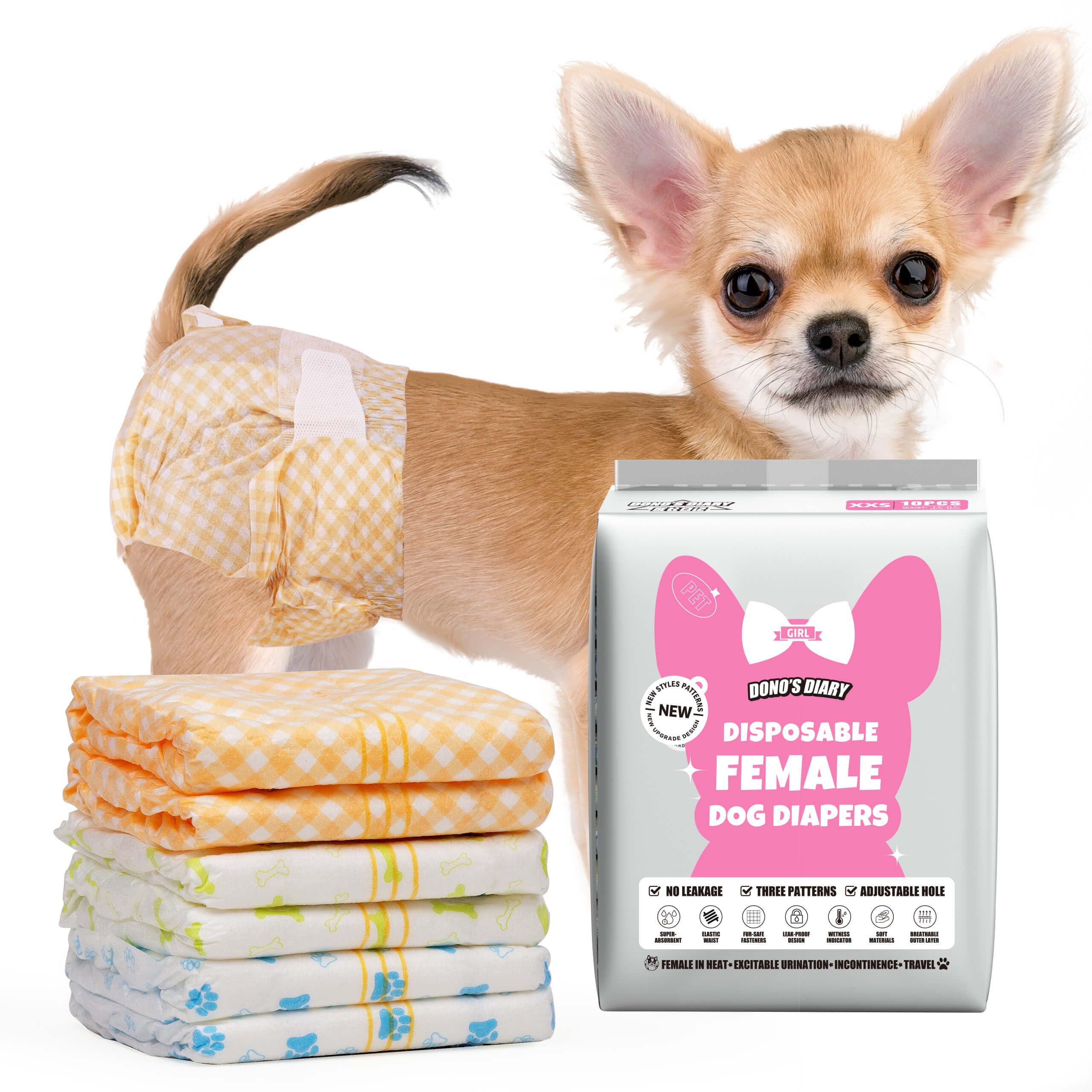 Dono Dog Nappies Female, 20pcs, Disposable Dog Period Season Pants, Wetness Indicator, Dog Diapers Female, Super Absorbent, Leak-Proof, Incontinence, Excitable Urination, Heat, XXS(18-30cm)