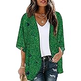 Chunoy Women Floral Beach Wear Cover Up Chiffon Kimono Cardigan Open Front Blouse Top