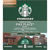 Starbucks By Nespresso Pike Place Roast Coffee Pods, Medium Roast, Nespresso Vertuo Line Compatible Capsules, 8 Coffee Pods
