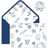 Whaline 36Pcs Blue Floral Thank You Cards with Envelopes and Stickers Blue Greeting Cards Blank Note Cards for Weddings Bridal Shower Baby Shower