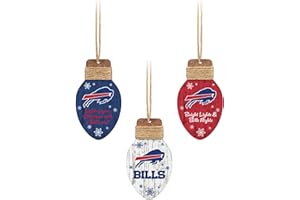 FOCO Buffalo Bills NFL 3 Pack Wooden Holiday Lights Ornament Set