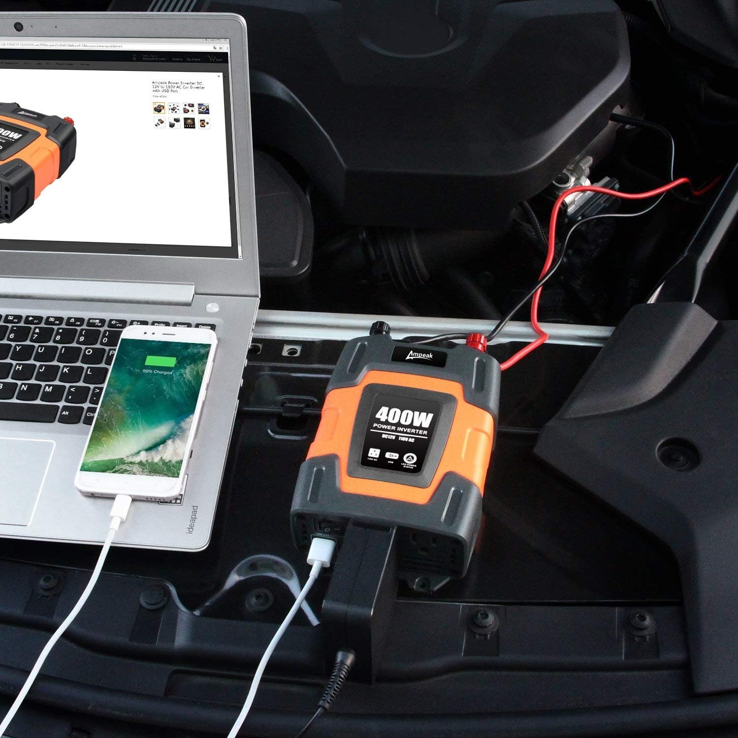 Ampeak 400W Power Inverter DC 12V to 110V AC Car Inverter with 3.1A Dual USB Converter: Car Electronics