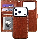 Bocasal Detachable Wallet Case for iPhone 17 Pro RFID Blocking Card Slots Holder Premium PU Leather Magnetic Kickstand Shockproof Wrist Strap Removable Flip Protective Cover 5G 6.3 inch (Brown)