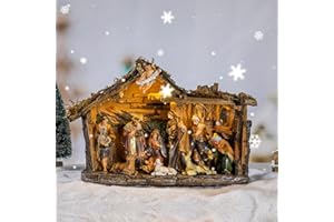 WONDER GARDEN Christmas Nativity Set Indoor,Christmas Houses Village,Nativity of Jesus with Angel,Manger and Led Lights for Home Decor or Gift