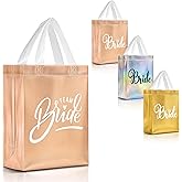 Nush Nush Set of 12 Reusable Rose Gold Bridesmaids Gift Bags - With 3 x Bride and 9 x Team Bride Bags - For Wedding Favors, Bachelorette Party, Bridesmaid Gifts - 8" x 4" x10" Size