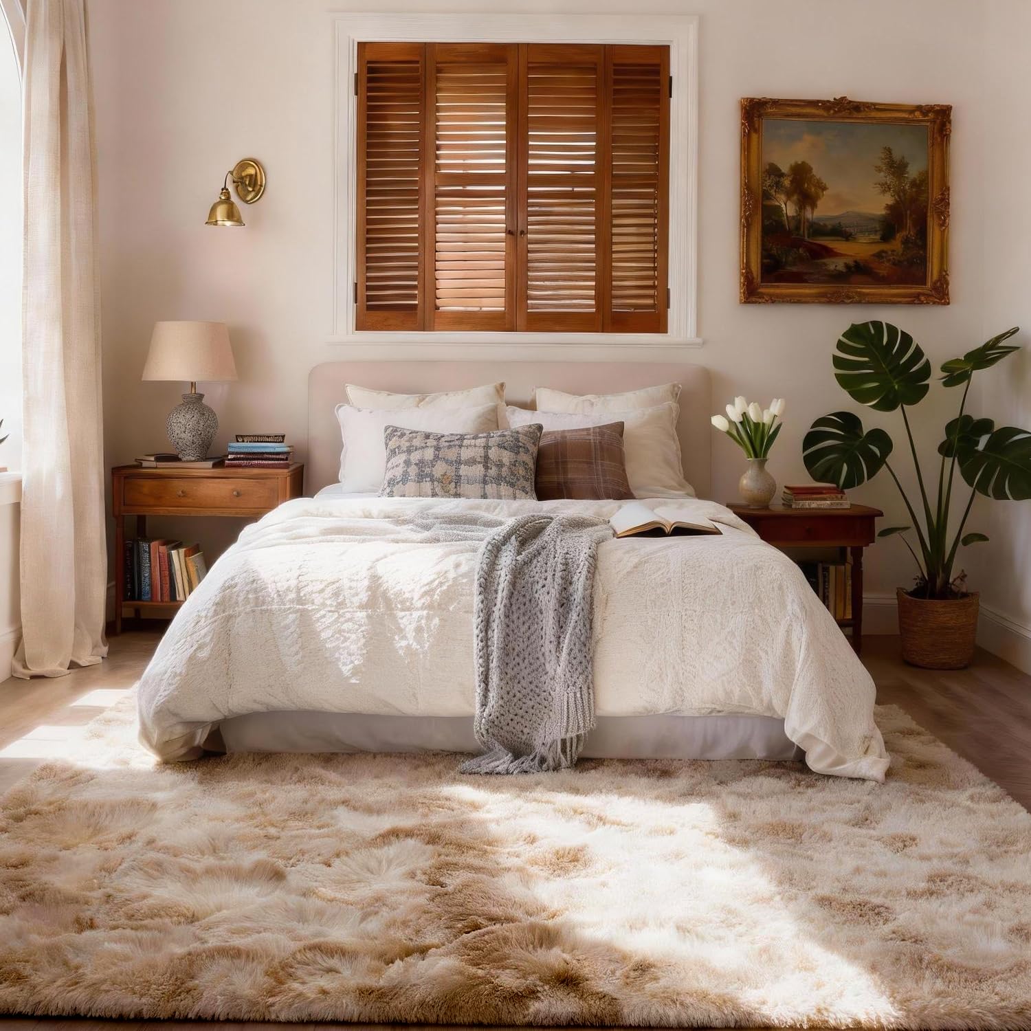 MARATIP Rugs bedroom 120 x 160 cm Khaki Washable Anti Slip Fluffy Shaggy Rugs