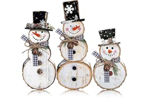 Barydat 3 Pcs Christmas Snowman Wooden Decorations Rustic Top Hat Snowman Table Centerpieces Block Sign for Xmas Holiday Party Winter Indoor Home Kitchen Office Room Decorations