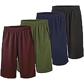Essential Elements Men’s Athletic Shorts 4 Pack – Quick-Dry Moisture Wicking Basketball, Gym & Workout Shorts with Pockets