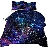 kxry Blue Purple 3D Galaxy Comforter Set Queen Size Outer Space Starry Sky Universe Bedding Sets for Girls Teens Kids 1 Comforter + 2 Pillow Cases