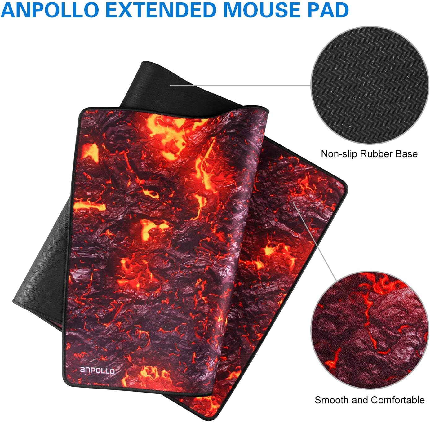Anpollo Keyboard Mouse Pad 900x400mm Extended XL Large Professional Gaming Mouse Mat with 3mm-Thick Rubber Base, Lava - Image 4