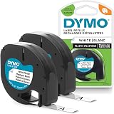 Dymo LetraTag Plastic Labels 12 mm x 4 m Black on White 2 Roll Pack