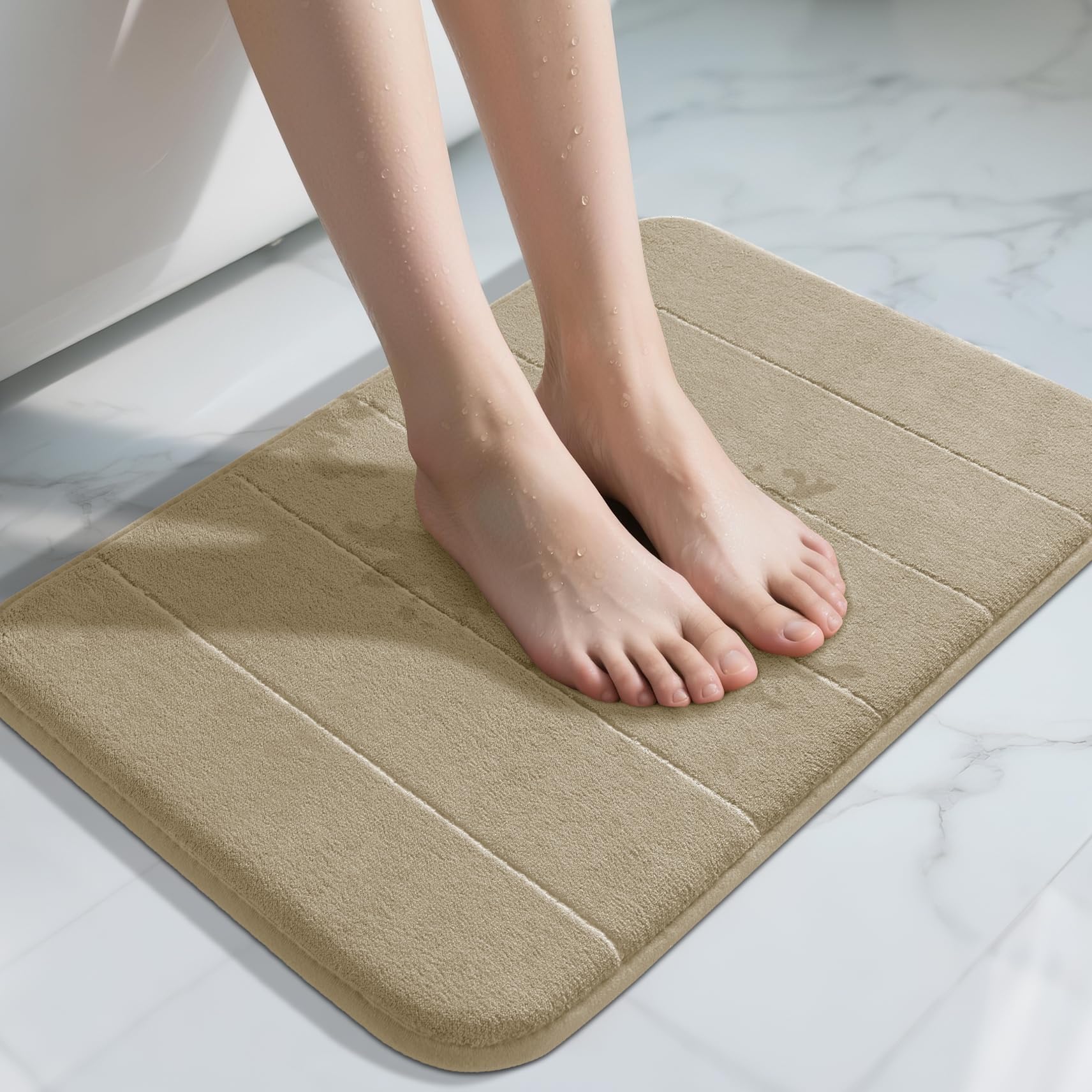 Yimobra Bathroom Runner Rugs 72"x24" Non Slip Washable Memory Foam Bath Mat, Super Soft Water Absorbent Hallway Carpet for Vanity Tub Shower, Pale Khaki