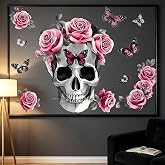 Flower Skull Wall Decals Peel and Stick, Gothic Sugar Skull Wall Sticker | Floral Butterflies Edgy Boudoir & Bedroom Wall Decor, Removable Vinyl Mural for Girls Room Aesthetic Home Decoration