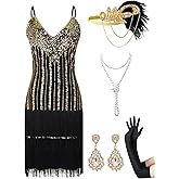 MTITE Women's Flapper Dresses 1920s,Great Gatsby Dresses Sequin Fringe Cocktail Dress Roaring 20s Dress for Harlem Nights