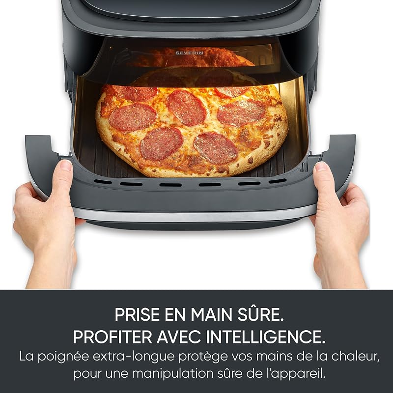Friteuse à air chaud, Air fryer avec programme spécial pizza, Friteuse sans huile avec panier de 4 L, Multicuiseur avec fenêtre, Noir, FR 2464
