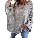 SHENHE Women's Plus Size Oversized Crochet Sweater Hollow Out Fall Bat Wing Sweater Jumper