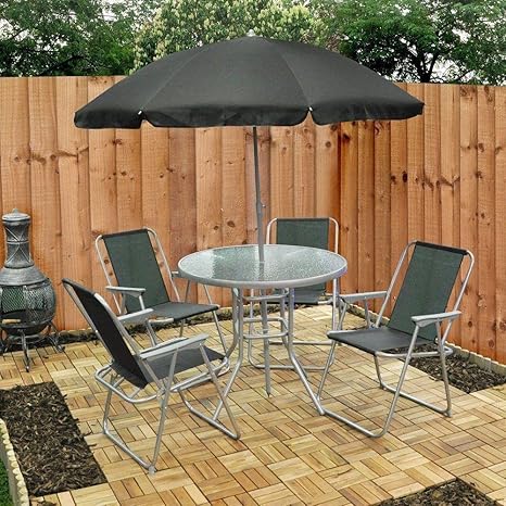Mosaic Outdoor 6 Piece Folding Patio Set With Umbrella Seats 4 Patio Seating Patio Furniture Accessories