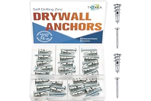 Tkiaea Zinc Self-Drilling Drywall Anchors Kit, 25 Heavy Duty Metal Anchors + 25 #8 x 1-1/4"Screws, Total 50 Pieces