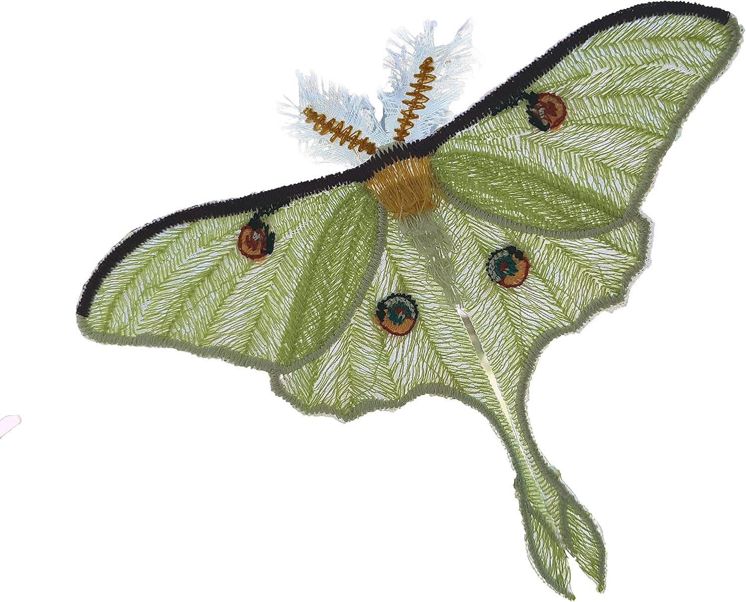 Mixed Media - Moks373(p) Luna moth embroidery patch - Insect entomology