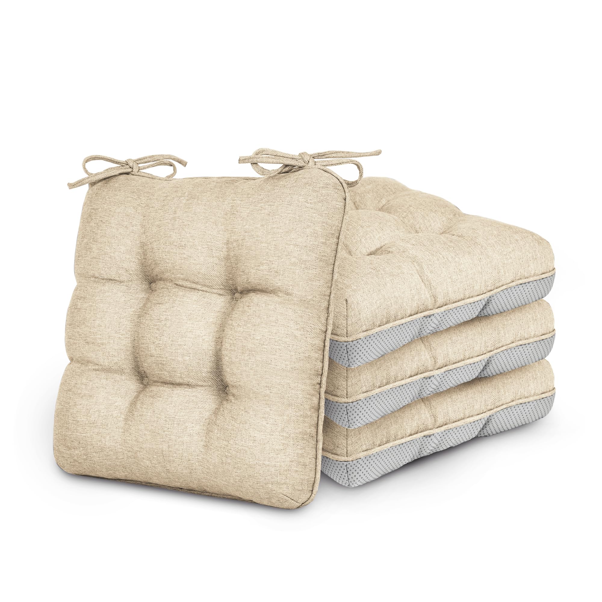 Photo 1 of Love's cabin Memory Foam Chair Cushions Set of 4, Outdoor/Indoor Chair Pads for Dining Chairs 4 Pack, Seat Cushions for Kitchen, Dining Room, Office, Patio Chairs, 15.5" x 15.5" x 3.5" Khaki