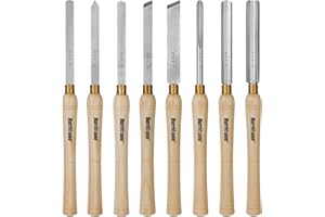 Hurricane 8pc Wood Lathe Chisel Set, M2 HSS Wood Turning Tools with 10" Solid Hardwood Handles, Lathe Tool Kit for Beginners 